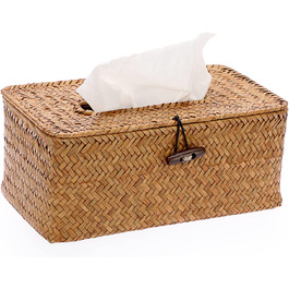 SUMNACON Rectangular Seagrass Cosmetic Tissue Box for Home Decorative Woven Paper Holder Candy Rattan Tissue Box Home Decoration for Bathroom Living Room Office Restaurant Handmade Brown
