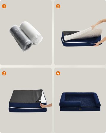 Feandrea Orthopedic Dog Bed, Dog Cushion, Dog Basket, Soft Padding, Dog Sofa, Raised Edges, Removable and Washable Cover, 91 x 71 x 20 cm, Non-Slip Bottom, PGW076G01 (L 120 x W 85 x H 20 cm, Anthracite Blue)