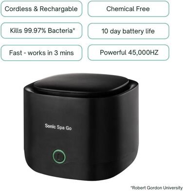 Ультразвуковий очищувач для елайнерів, ретейнерів та протезів з таблетками Boostab - портативний бездротовий пристрій для Invisalign, капп, захисних кап та зубних апаратів (чорний)