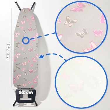 Набір для прасування KADAX з шнурком, бавовняний чохол для прасувальної дошки, підходить для парових прасок, замінний чохол з м'яким підкладом (Квіти, 148x52 см)