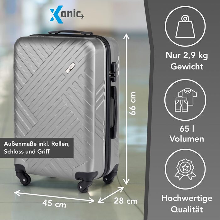 Валіза Xonic Design Reisekoffer з ABS-пластику, жорсткий корпус, 360° колеса, вбудований замок, L/XL, інтегровано-зелений/срібний колір