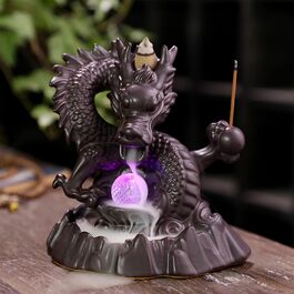 Dragon Backflow Incense Burner, Backflow Incense Holder with 20 Backflow Incense Cones, Home Decor, Ceramic Incense Burner Holder in Exquisite Present Box (Dragon with Bead)