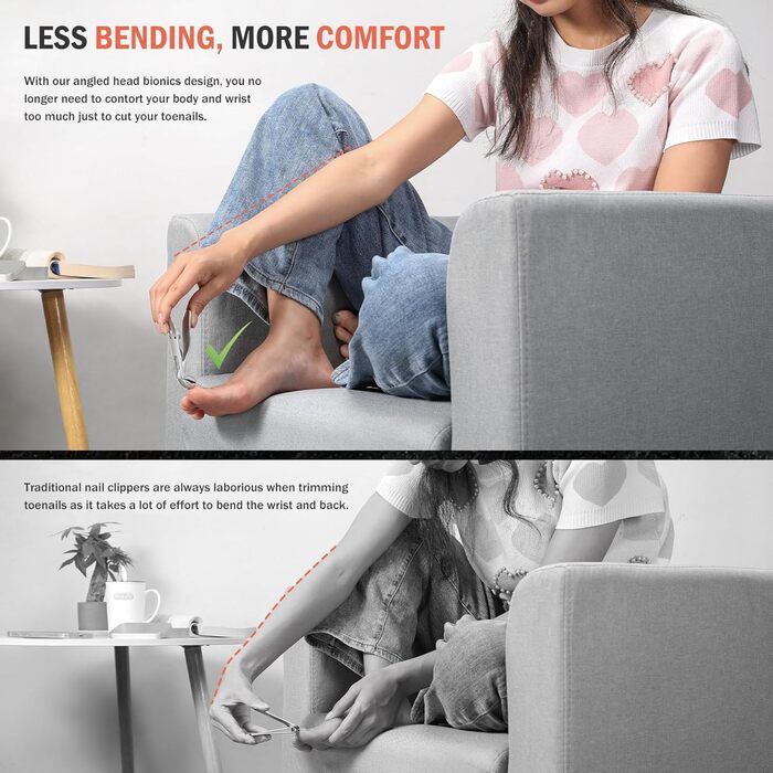 Кусачки для нігтів BEZOX ергономічні з похилим лезом для товстих нігтів (сріблясті) + пилочка для нігтів. Кусачки для нігтів для літніх людей, чоловіків та жінок.