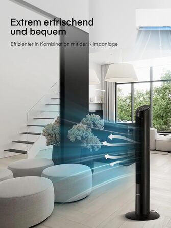 FOHERE Вентилятор Тур - Безшумний, 102 см, з пультом, 4 режими, 12 швидкостей, таймер 12 год, швидкість 7,6 м/с, для дому, спальні, офісу, чорний