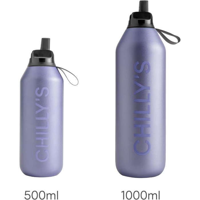 Chilly's Series 2 Flip Bottle - Thermos Flask with Sport Cap, Telescopic Straw and Nylon Carry Loop - Stainless Steel Bottle with Easy Flip Opening, Includes Straw Cleaning Brush (Lavender, 500 ml)