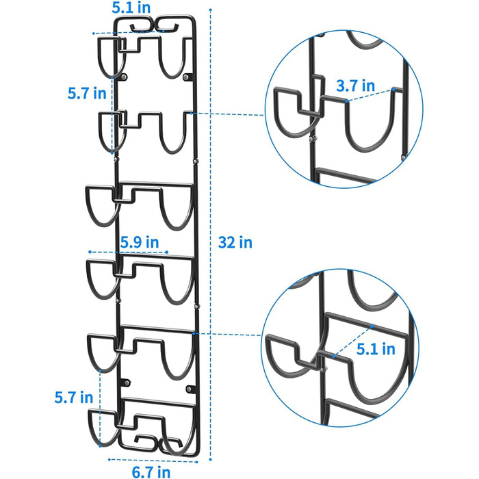 Настінна тримач для рушників з 6 секціями, чорний | Для ванної кімнати