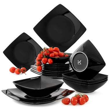 Обідній сервіз Konsimo чорний, квадратний, 18 предметів на 6 осіб
