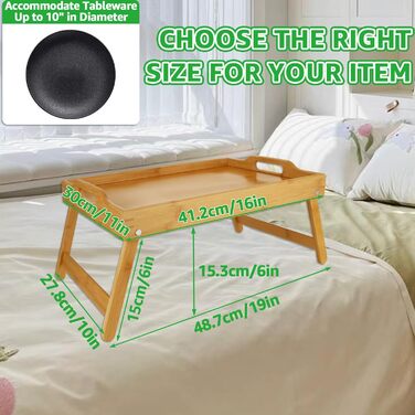 Бамбуковий столик SHUESS для ліжка та дивану: чорний, з відкидними ніжками, 41.5 x 30 x 20.5 см