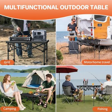 FUNYKICH Складаний столик для кемпінгу 82 x 40 см з регулюванням висоти (44/70 см), легкий та портативний, з сітчастою кишенею, алюмінієва розкладна стільниця для барбекю, кемпінгу, пікніка, саду