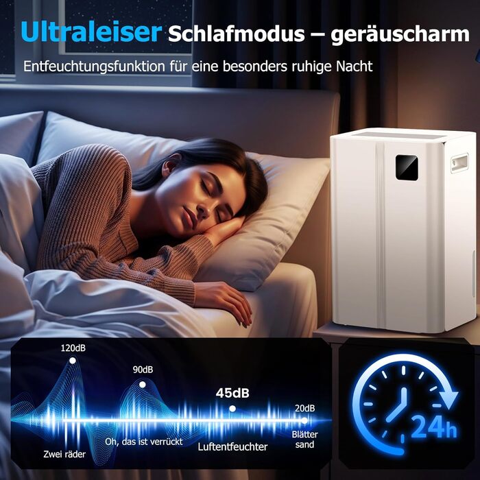 Електричний осушувач повітря 20л/день з датчиком вологості та LED дисплеєм, таймером, 3 режими, для спальні, офісу, підвалу, безперервна подача, білий