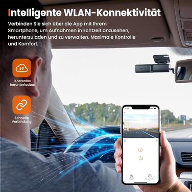 Відеореєстратор Faas Dashcam Auto Vorne & Hinten: 4K Dual, 64GB MicroSD, G-сенсор, час затримки, нічне бачення, режим паркування, циклічна запис – Чорний