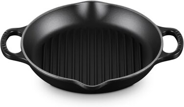 Le Creuset Signature Висока кругла гриль-сковорода з чавуну, 25 см, чорна матова, для всіх типів плит і духовок