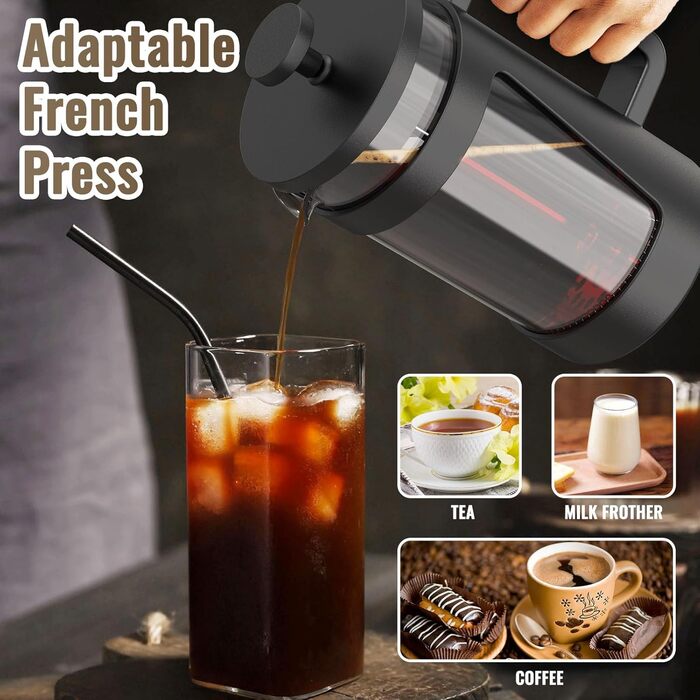 French Press RAINBEAN 350мл: френч-прес з боросилікатного скла, для приготування кави та чаю