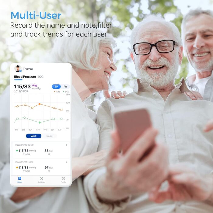 Wellue Armfit Plus: тонометр на плече з ЕКГ, Bluetooth, для дому. Безкоштовний додаток iOS & Android. Велика манжета.