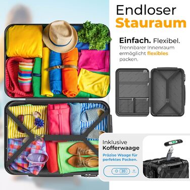 Набір валіз KESSER® 3 шт. | Валізи з ABS-пластику з кодовим замком, вагова валіза та органайзер для подорожей, 360° колеса | Ручна поклажа та великі валізи для бізнесу та подорожей (Чорний)