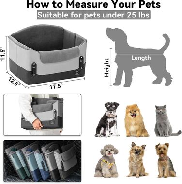 Автокрісло для собак, сіре, для маленьких собак, з кріпленням на ремінь, складна, пральна