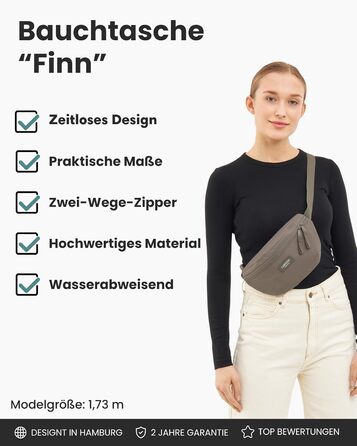 Поясна сумка LARKSON для жінок та чоловіків, м'ятного кольору - Finn. Ідеальна для спорту, активного відпочинку, міста, фестивалів. Стильна сумка через плече, водонепроникна (Gravel)