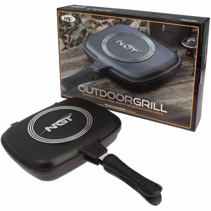 NGT Double Grill Pan Non-Stick Connectable Pans Carp Fishing Cooking Camping - Comes Apart in 2 Pans If Necessary