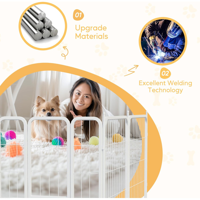 Вольєр для собак HealSmart, 61 см, 8 панелей, міцний метал, портативний, для дому та вулиці, кемпінг, двір, автодом, захисний забір, приватність, тераса, білий