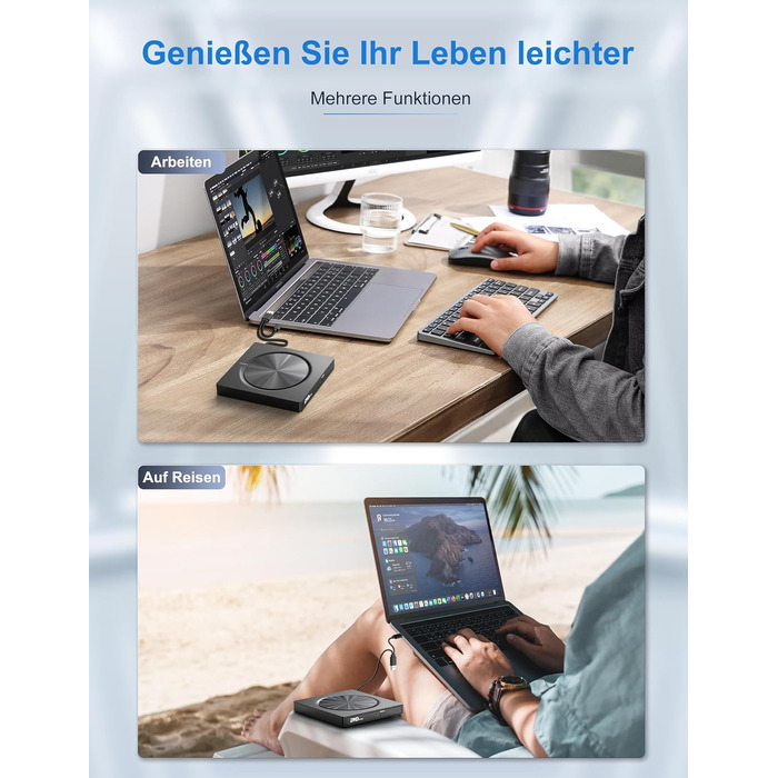 Зовнішній CD/DVD привід USB 3.0 та USB-C, оптичний накопичувач CD/DVD +/-RW ROM Brenner для ноутбука, ПК, MacBook, iMac (Windows, MacOS, Linux)