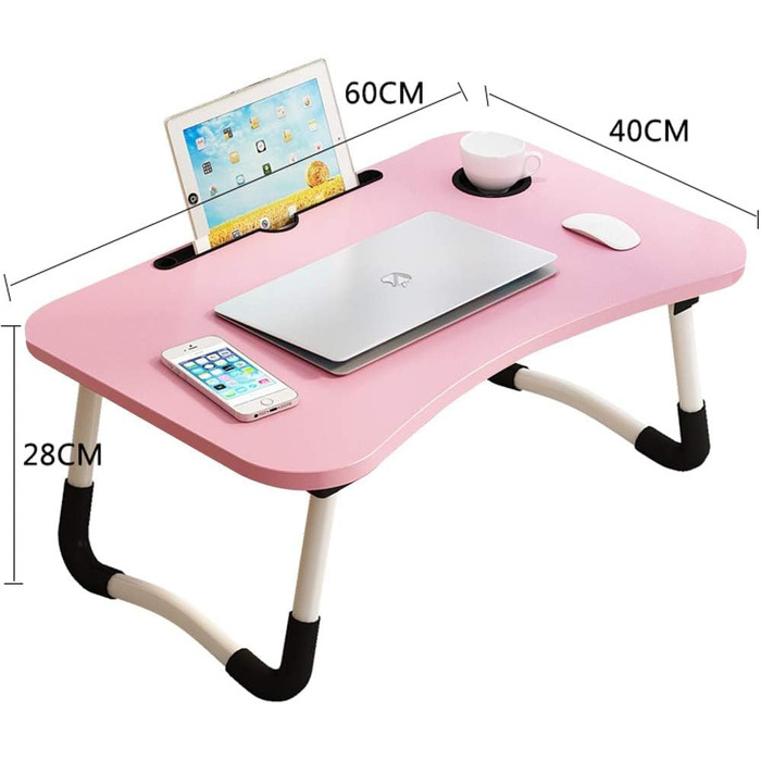 Зручний столик-підставка для ноутбука з ящиком та підстаканником, 59.9 см (23.6 дюймів), рожевий