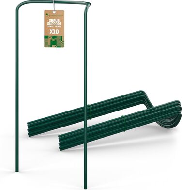 GardenGloss® підпори для кущів зі сталевим покриттям (10 шт) – напівкруглі підставки для квітів 70×40 см, опори для гортензій і троянд, сталева підпора для рослин