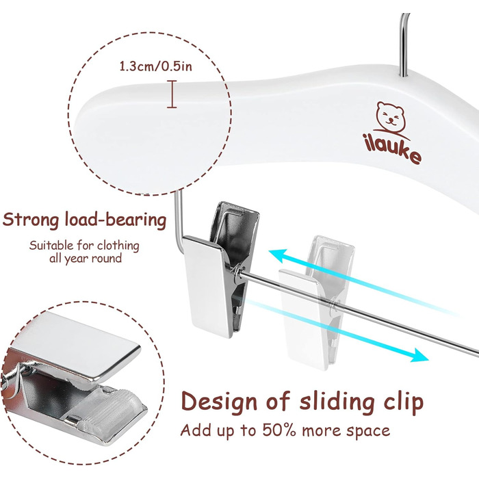 Дерев'яні вішалки для одягу з затискачами для малюків, 12 шт., класичні та міцні, білі, 25 см, для дітей 25 x 20.5 см