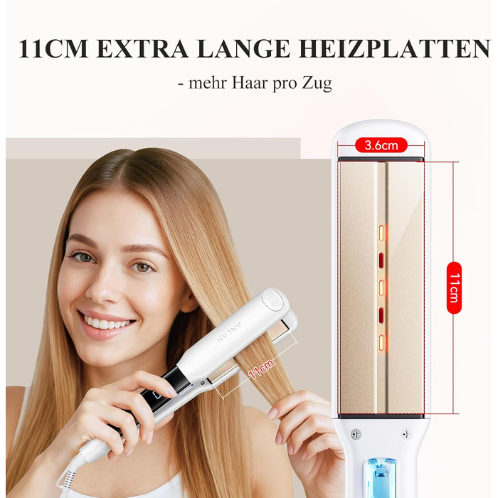 ANLAN 2-в-1 випрямляч та завивачка для волосся, професійний іонізатор, антистатичний, з червоним та інфрачервоним світлом, для гладкого та блискучого волосся, керамічне покриття 150-230°C, LCD-дисплей