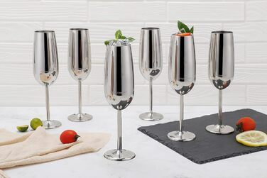 Набір келихів для шампанського та шампанського з нержавіючої сталі, 6 шт., 250 мл, сріблястий, для вечірок, свят, пікніків, подарунок