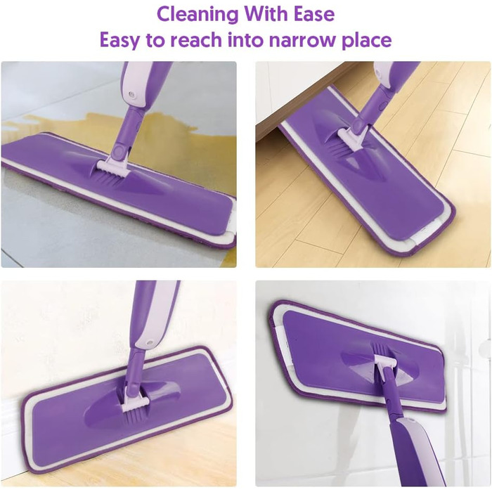 MEXERRIS Спрей-моп 360° з 3 змінними насадками та баком 410 мл для всіх типів підлоги (фіолетовий)