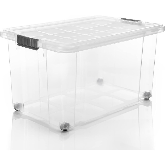 BigDean 4-Piece 60L Storage Boxes with Lid Large Steel - Stackable, Robust Box, BPA-Free - Rollable Storage Box with Secure Click Closures - Made in Germany (White)