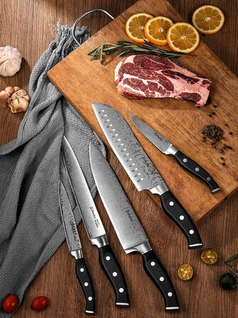 D.Perlla Self-Sharpening Knife Block Set - 14 Piece Stainless Steel Knife Set with Plastic Handle & Wood Block - Professional Kitchen Knife Set