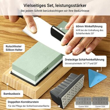 Набір для заточування ножів Schleifstein: 400/1000, з підставкою та кутовою насадкою