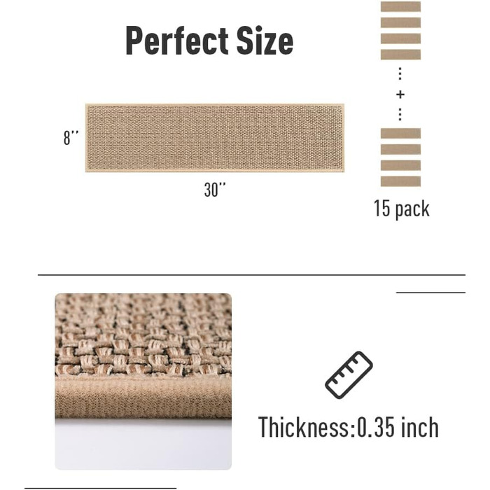 Нековзні сходинкові накладки PADOOR для дерев'яних ступенів, 15 шт., 20.3 x 76.2 см, бежеві
