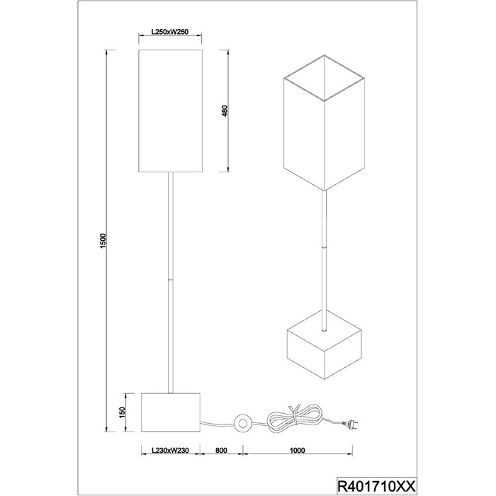 Стійка лампа Reality Leuchten Woody R50181080, чорний матовий метал, дерев'яний підстав, тканина/золотий, без лампочки E27 (25x25x25 см)