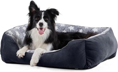 FURTIME Dog Bed - Medium Dogs, Dog Basket, Washable Dog Basket, Non-Slip Dog Beds, Fluffy Dog Mattress with Raised Edges, Soft Dog Sofa for Dogs, Cats - Black/Stars (M (63x53x20cm))