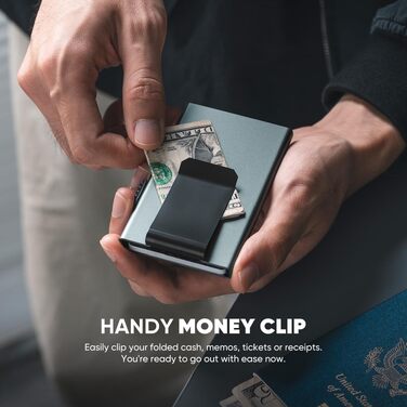 Чоловічий RFID картхолдер VULKIT з функцією Pop-Up та грошовою затискачею, мінімалістичний тонкий гаманець для кредитних карток (Космічний сірий)