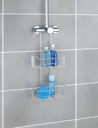 WENKO Thermostat Shower Caddy Model Milo, 2 Tiers, Shower Shelf for Hanging on the Faucet, Stainless Steel (Rust-Proof) Shelf, 25 x 55 x 14 cm, Glossy