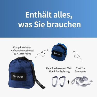 Гамак для відпочинку на відкритому повітрі на 2 особи | 300 кг | Гамак-сітка з комплектом кріплення | Ніylon, для кемпінгу та подорожей | 290x170 см (темно-синій)