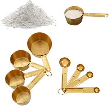 FBHappiness 8-Piece Stainless Steel Measuring Cup and Spoon Set for Kitchen, Cookware, Baking, Cooking, Measuring Tool (Color: A, Size: as shown)