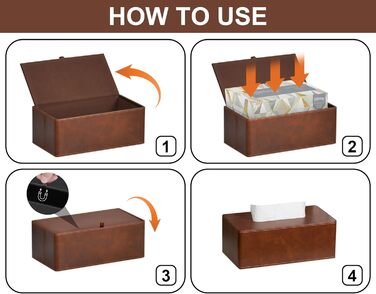 GOLRANLYE Cosmetic Tissue Box, 25×13.5×9.5 cm PU Leather Modern Tissue Box Rectangular for Bathroom Bedroom Dining Room Office and More (Brown)