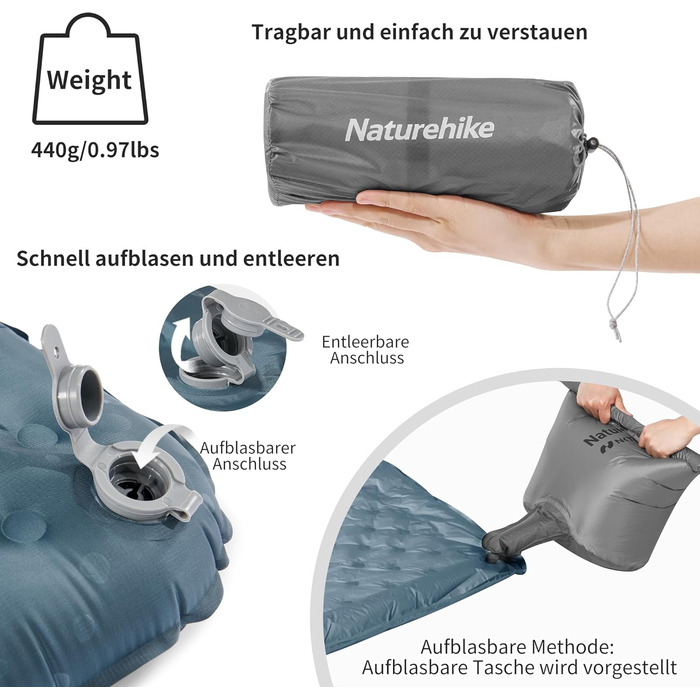 Каремат туристичний Naturehike Thermal 3.5R, самонадувний, 4 сезони (-6°C), з надувною сумкою, для кемпінгу, військовий камуфляж, прямокутний, XL