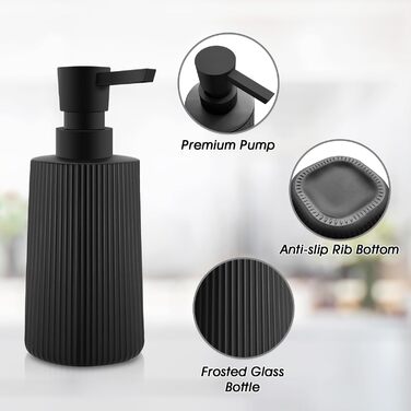 Дозатор мила скляний чорний матовий, дозатор для миття посуду, для кухні та ванної кімнати, з помповим механізмом (1 шт., чорний)