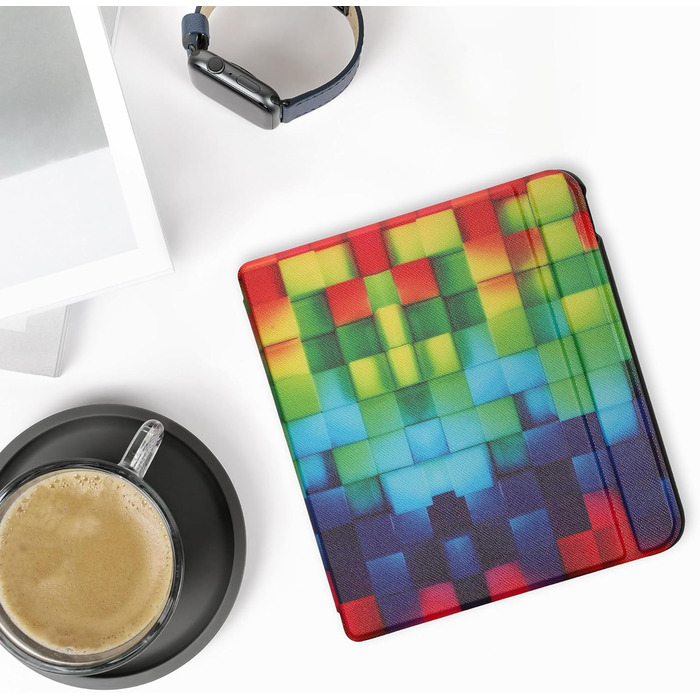 Чохол-книжка kwmobile для Kobo Libra Colour/Tolino Vision Color - яскравий чохол для eReader (кольорові кубики, зелено-блакитний)