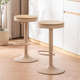 Kidol Adjustable Height Bar Stools 2-Pack - 360° Swivel, Round Wood Seat, Metal Frame - Kitchen/Bar/Living Room Stools