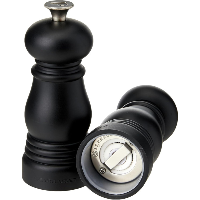 Le Creuset Small Mill Set, Salt and Pepper Mills, ABS Plastic, Each 5 x 5 x 12.1 cm, Ceramic Grinder, Matte Black, 44900110000000