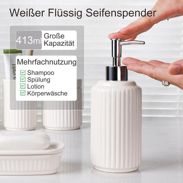 Набір для ванної кімнати NOVAJOY (5 предметів) – керамічний органайзер, мильниця, дозатор для мила, тримач для зубних щіток, контейнер для ватних паличок, бежевий