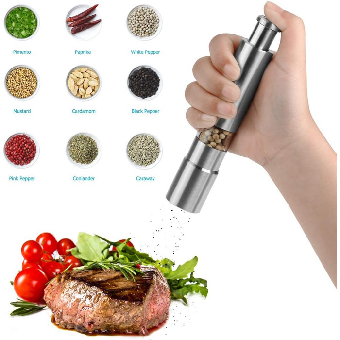 Набір з 2 шт. мельниць для солі та перцю з нержавіючої сталі Salmühle, зручне управління однією рукою