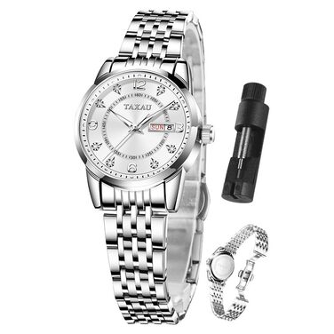 Жіночий годинник з арабськими цифрами, маленьке циферблат, Easy Read, з датою, з нержавіючої сталі, водостійкий, сріблястий браслет, біле циферблат (8102g)