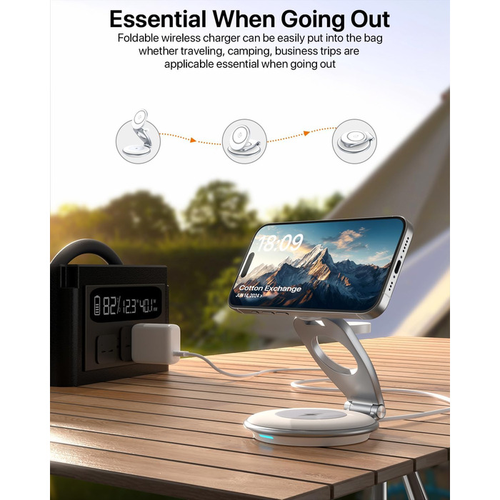 Сумка-органайзер для зарядки MagSafe: Складна зарядка для Apple, індукційна зарядка для iPhone 16/15/14/13/12, зарядка для Apple Watch та AirPods (з 30W адаптером), білий колір